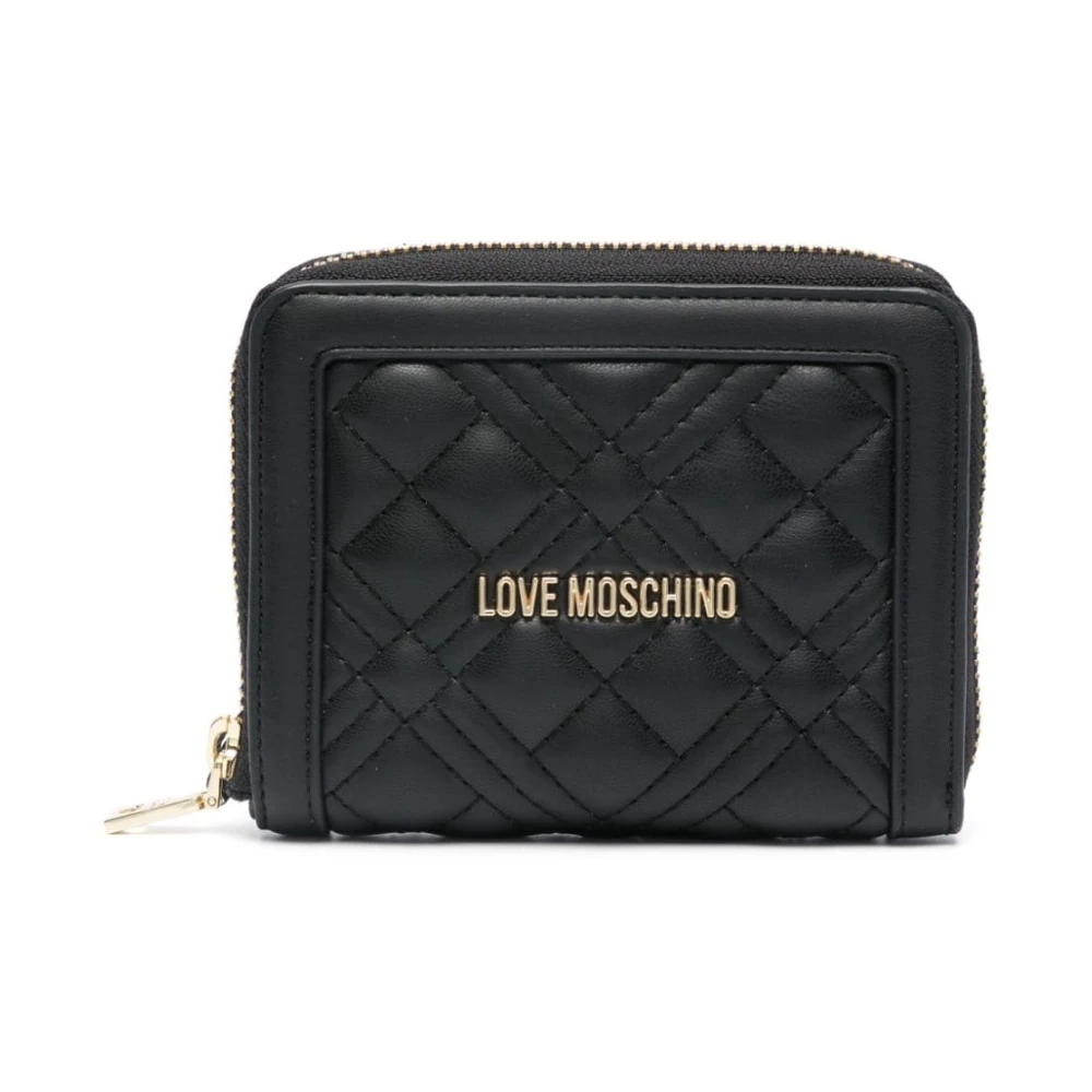 Love Moschino Gewatteerde Zwarte Portemonnee met Gouden Logo Black Dames