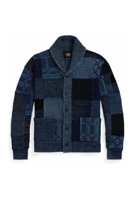 blue-knit-shawl-collar-cardigan