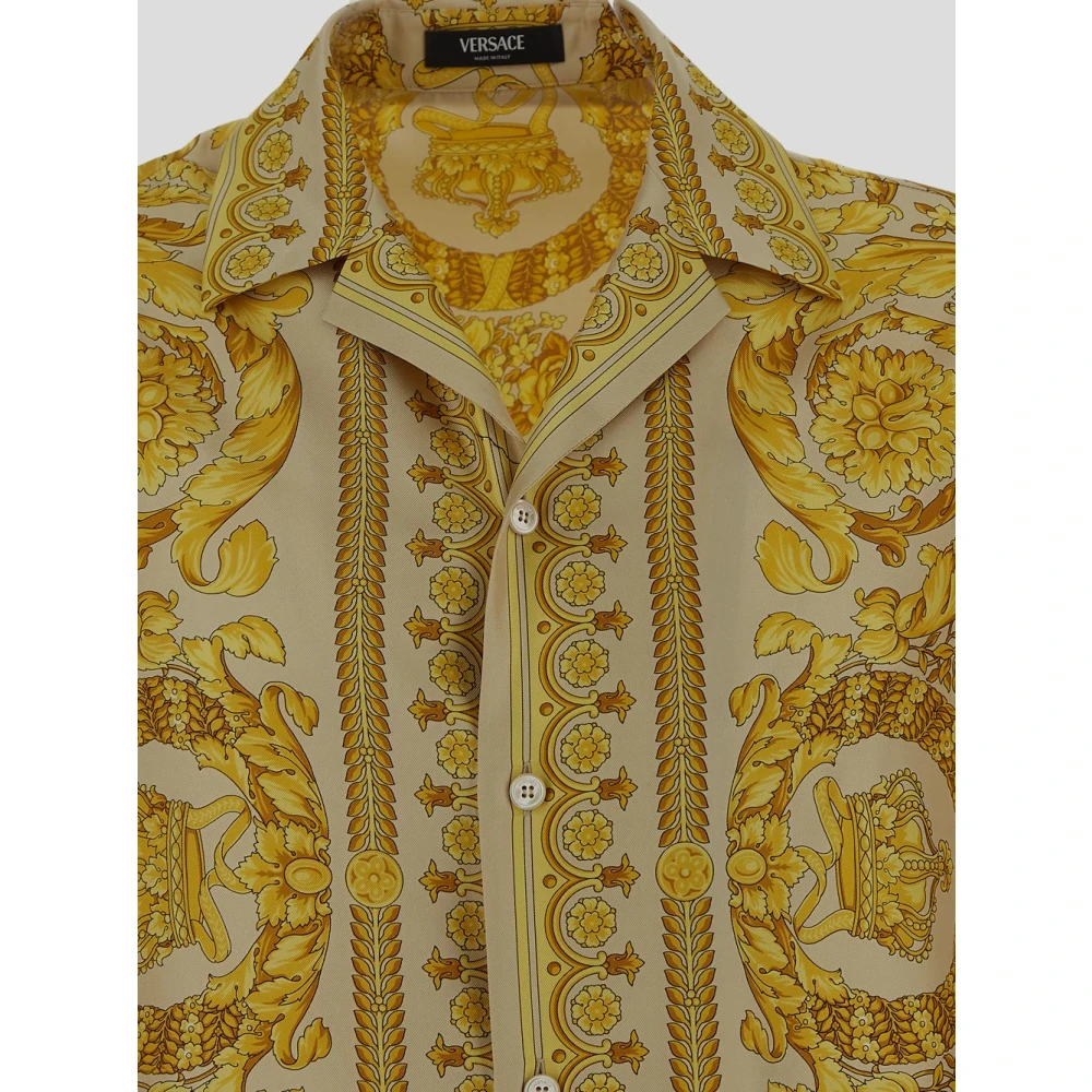 Versace Zijden Shirt Stijlvol en Luxueus Yellow Heren