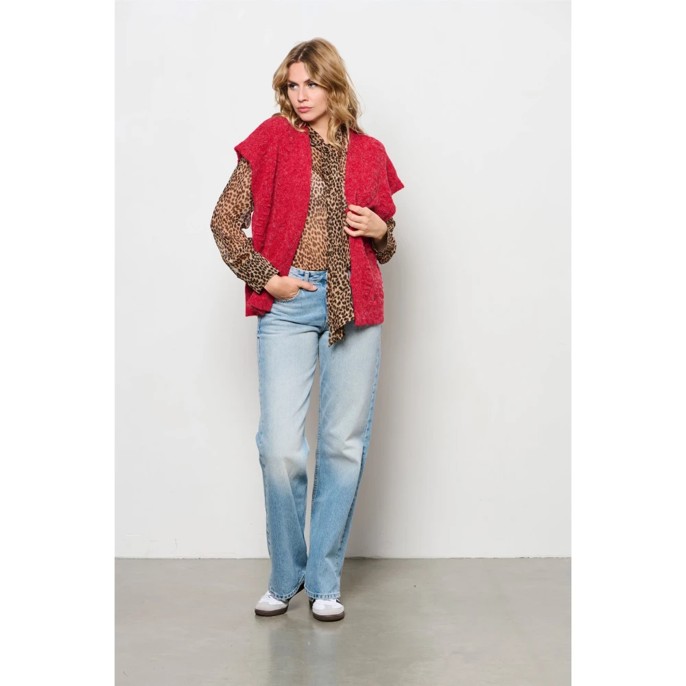 &Co Woman Rood Jacquard Gebreid Vest Red Dames