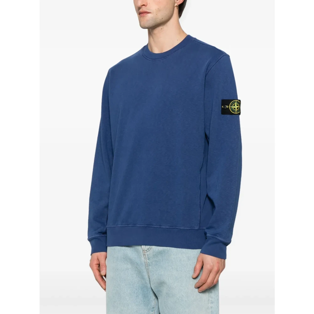 Stone Island Blauwe Crewneck Sweatshirt met Contrasterende Stiksels Blue Heren