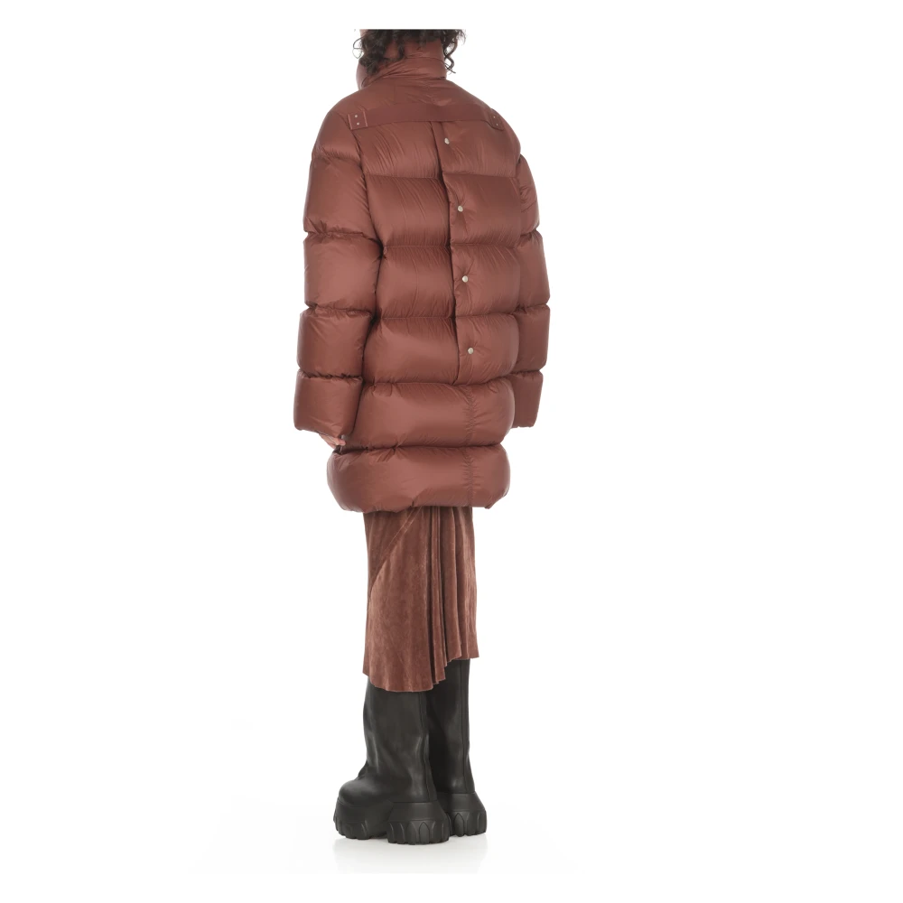Rick Owens Gewatteerde Bruine Donsjas Hoge Hals Brown Dames