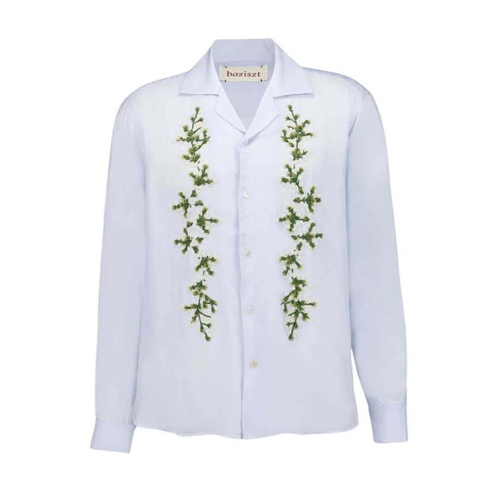 Baziszt Men's Blue Embroidered Shirt