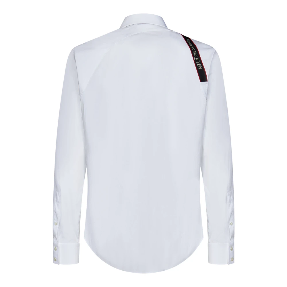 alexander mcqueen Witte Stretch Katoenen Overhemd met Logo Tape Detail White Heren