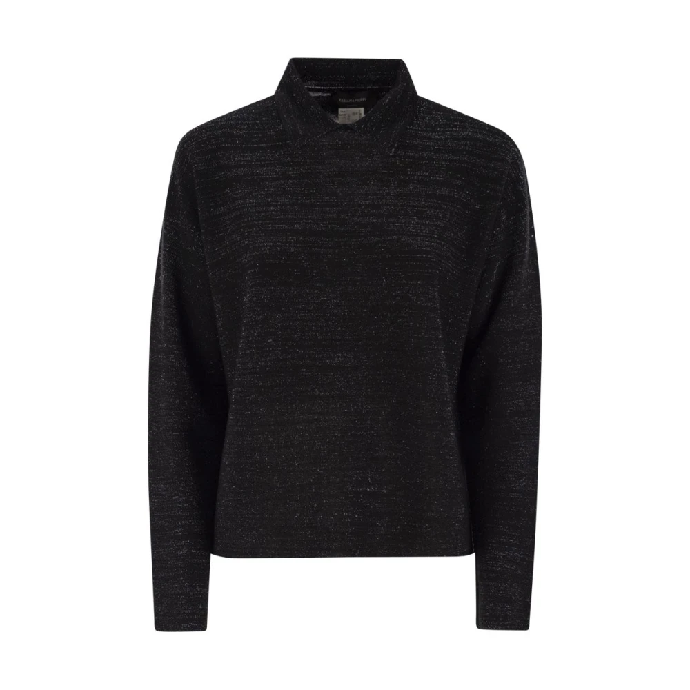 Fabiana Filippi Women's Black Cotton And Lurex Polo Neck Jumper - L - Knitwear