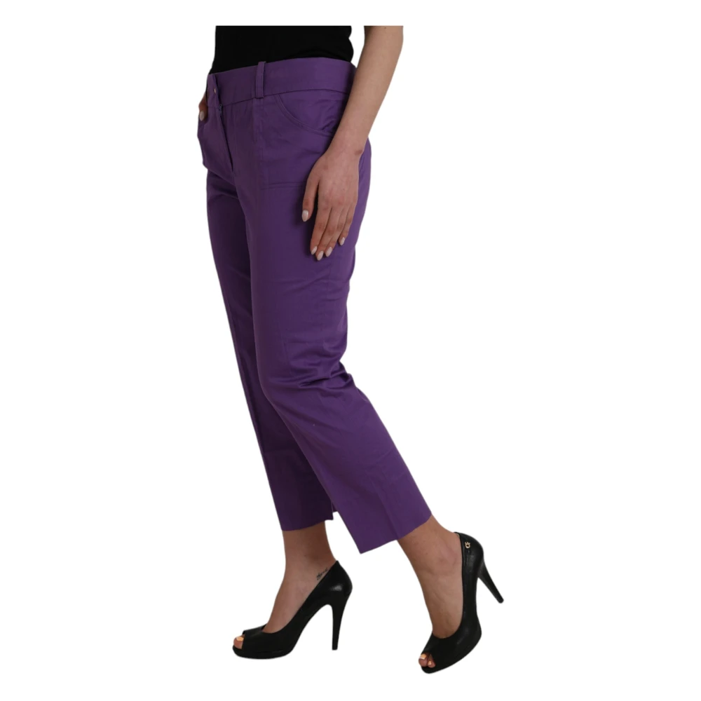 Bencivenga Lila Katoen Straight Cropped Broek Purple Dames