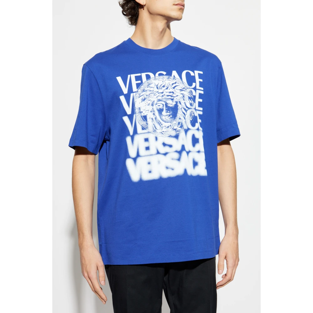 Versace T-shirt met bedrukt logo Blue Heren