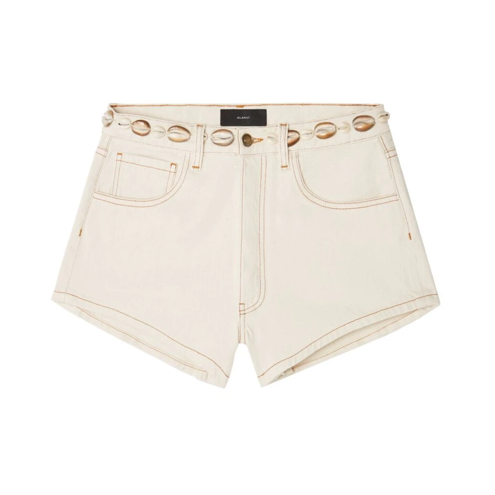 Alanui Vit Skaldekorerade Denim Shorts Beige, Dam