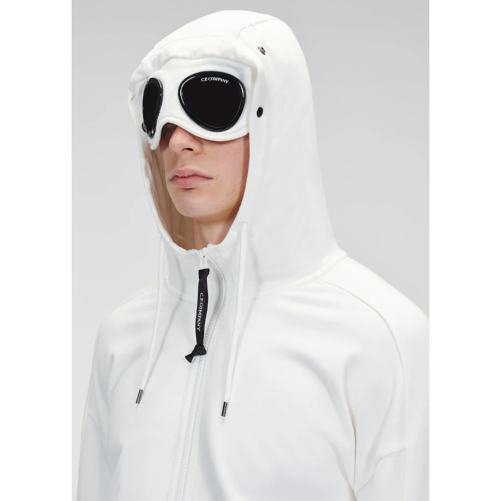 C.P. Company Zip-Up Hoodie met Goggle Detail White Heren
