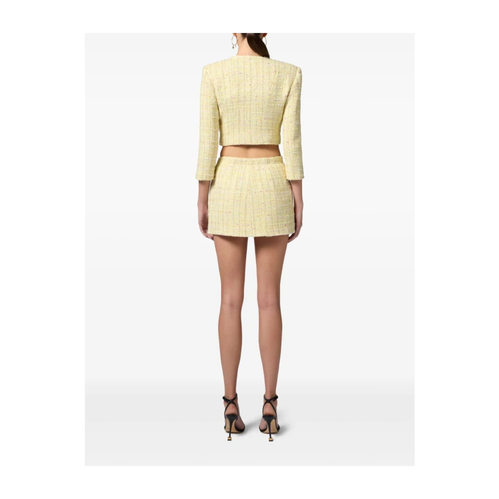 Elisabetta Franchi Gele Bouclé Wikkelrok Geborduurde Scallop Yellow Dames