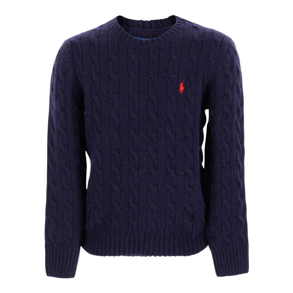 Polo Ralph Lauren Wol Kasjmier Trui Gevlochten Ronde Hals Blue Heren