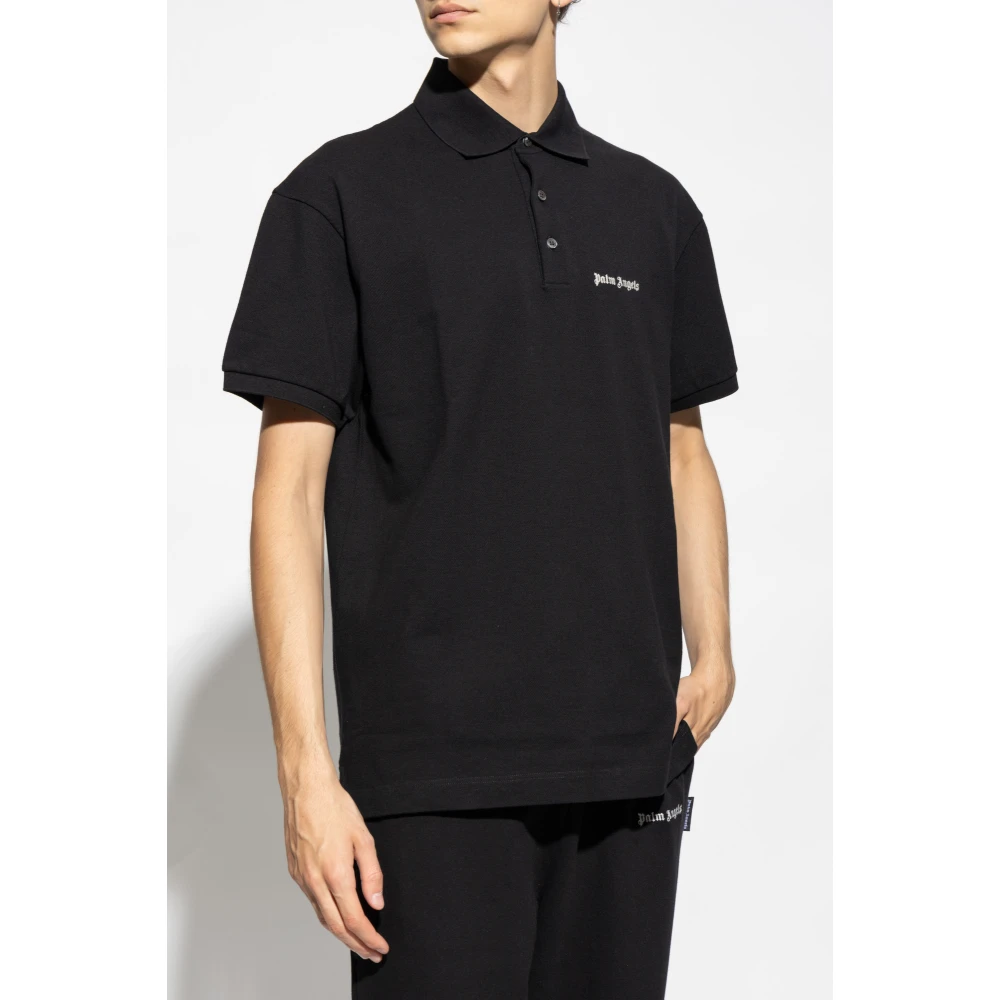 Palm Angels Polo met geborduurd logo Black Heren