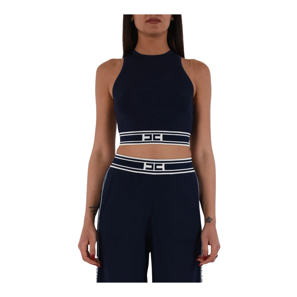 Elisabetta Franchi Cropped top met contrastband Blue Dames