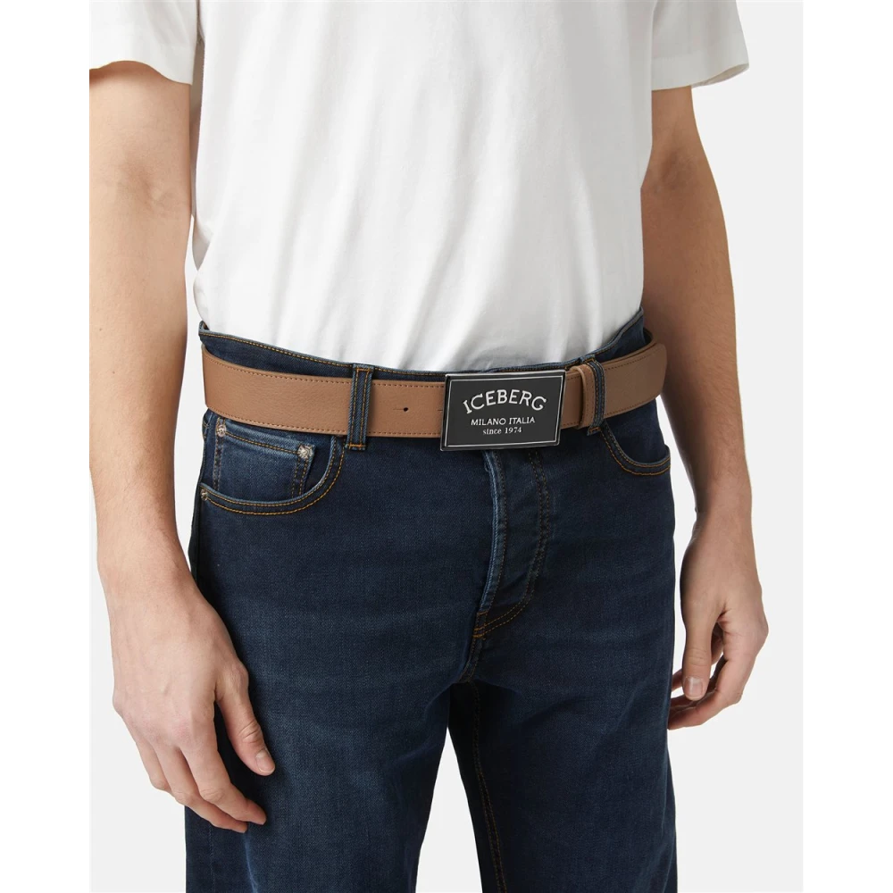 Iceberg Nappa leren riem met ICB Milano Italia gesp Brown Heren
