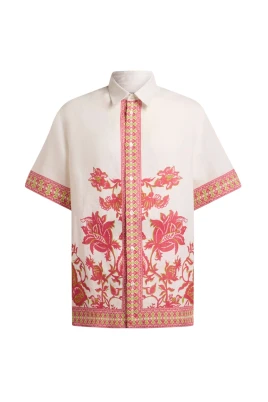 Oversized linneskjorta med placerat blommönster