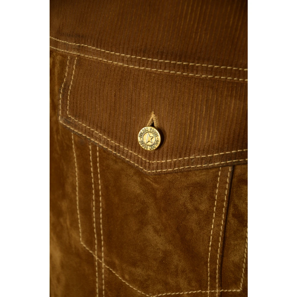 Golden Goose Journey leren jack met corduroy details Brown Dames