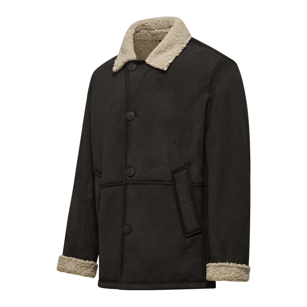 BomBoogie Sherpa-effect Leren Jas met Knopen Brown Heren