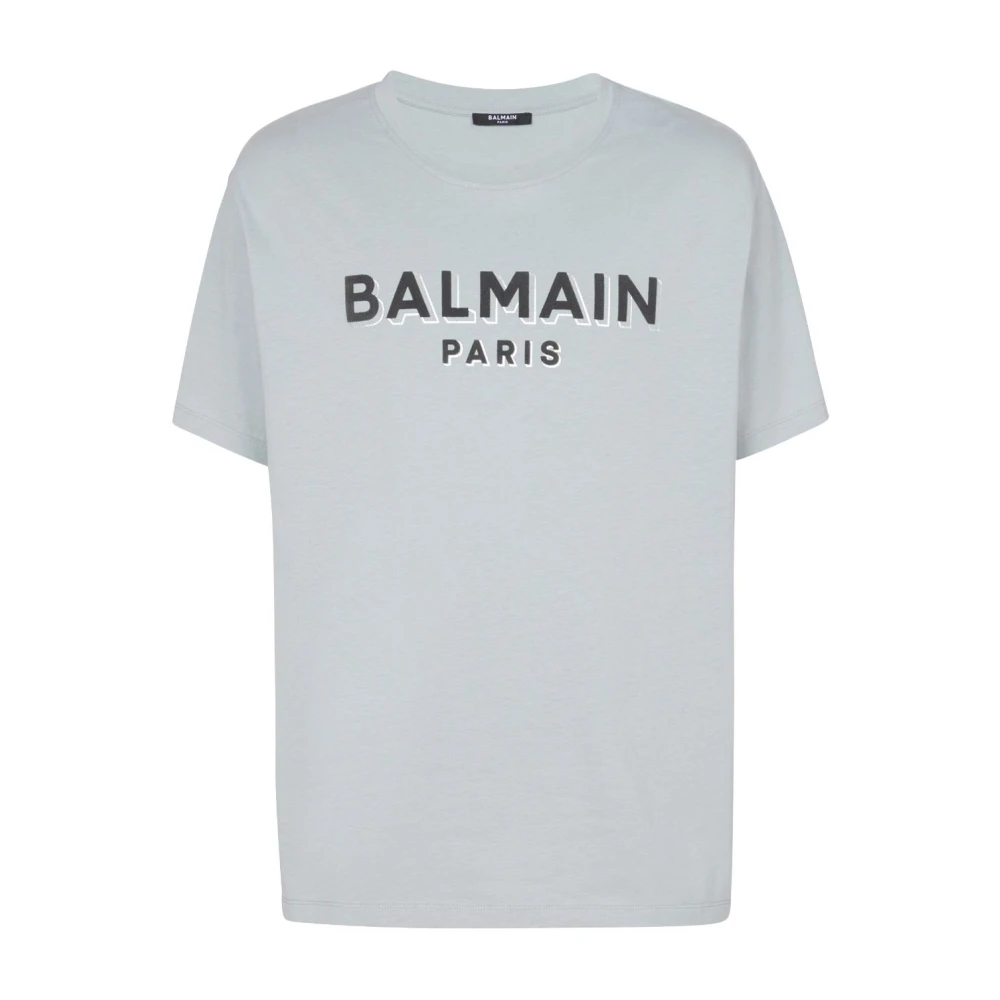 Balmain Katoenen Jersey Logo Crew Neck T-shirt Gray Heren