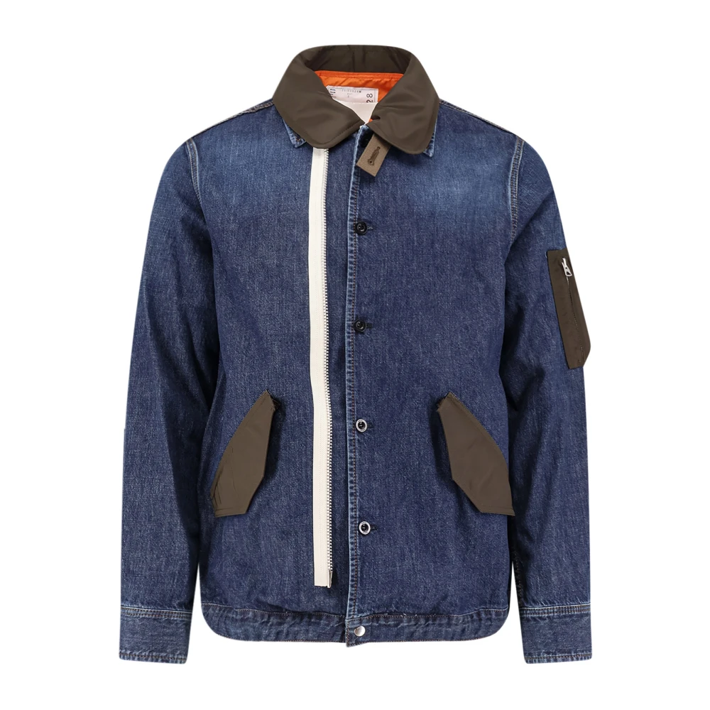 Sacai Men's Blue Denim Jacket With Nylon Inserts