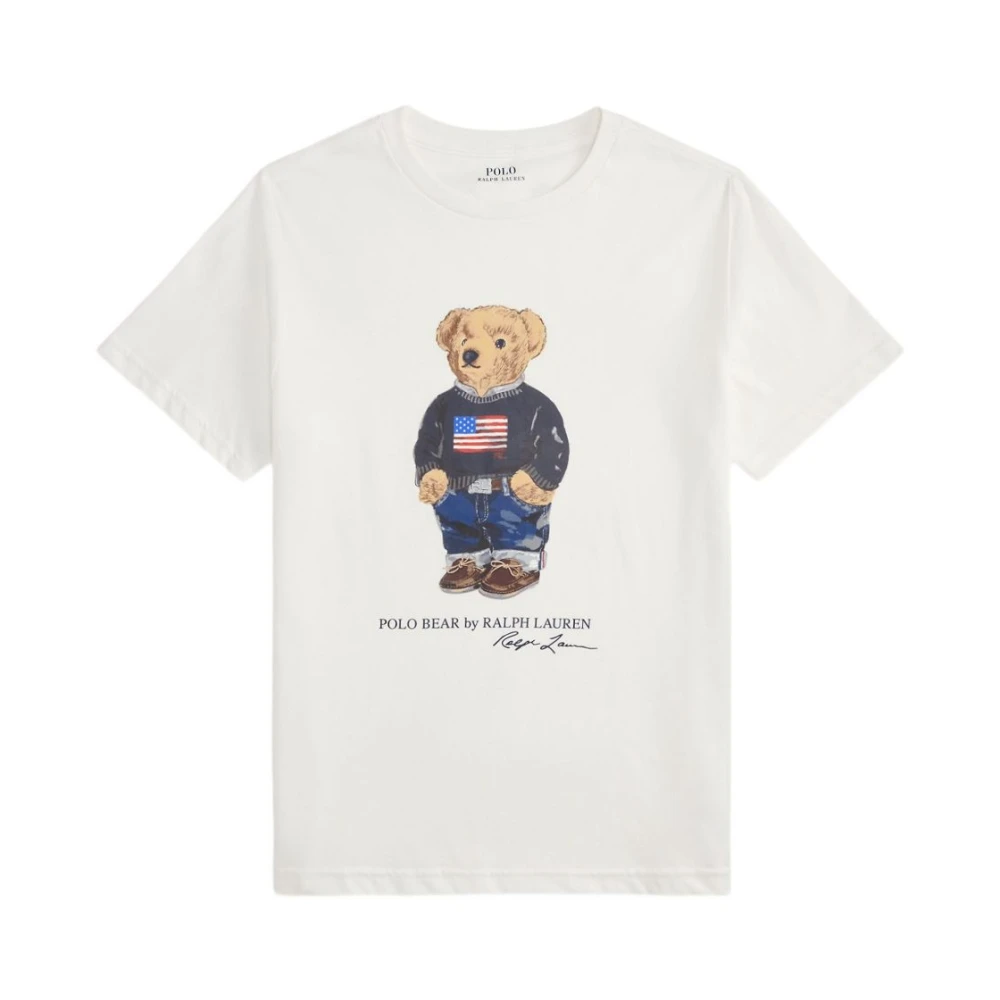 Polo Ralph Lauren Boys White Kids Short Sleeve T-Shirts, 5 Y, T-Shirt With Polo Bear Motif