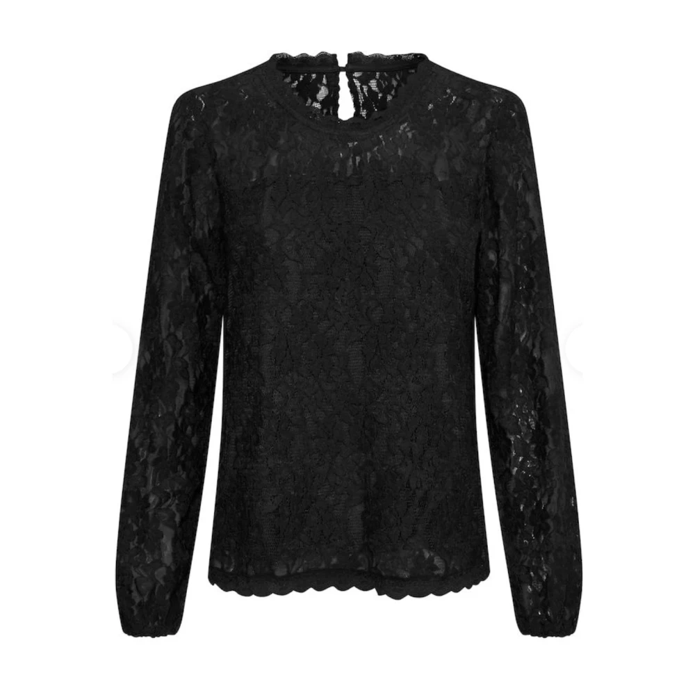 Cream Kanten Blouse Topper Black Dames