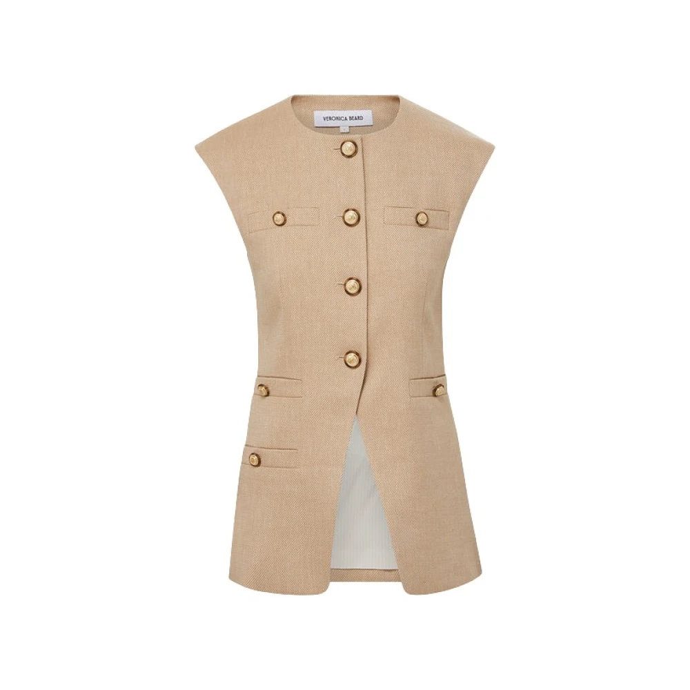 Veronica Beard Twill Linne Blazer med Dekorativa Knappar Beige, Dam