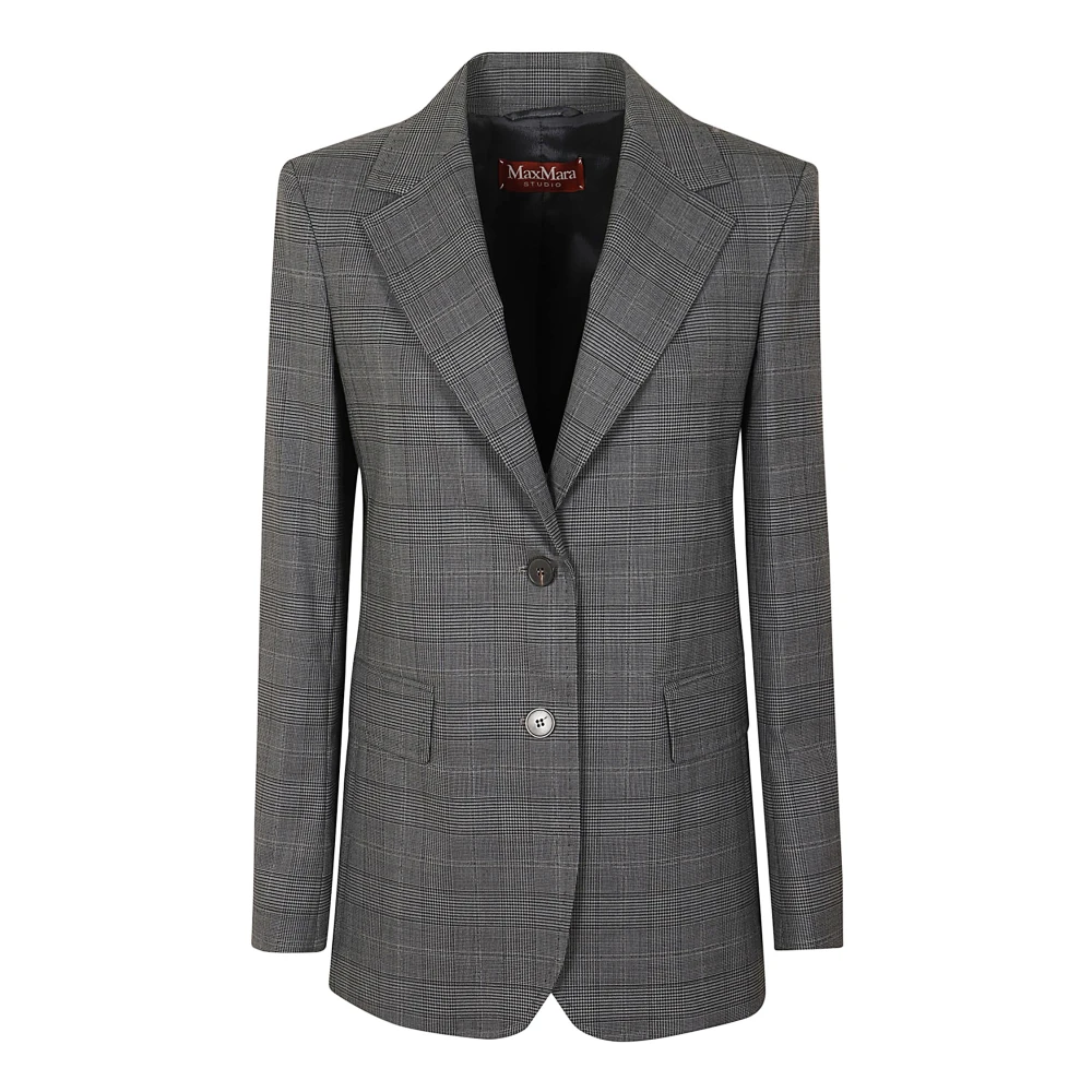Max Mara Studio Grijze Geruite Wollen Blazer Gray Dames