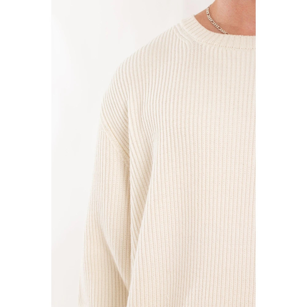Seven Gauge Geribbelde Merinos Crewneck Sweater White Heren