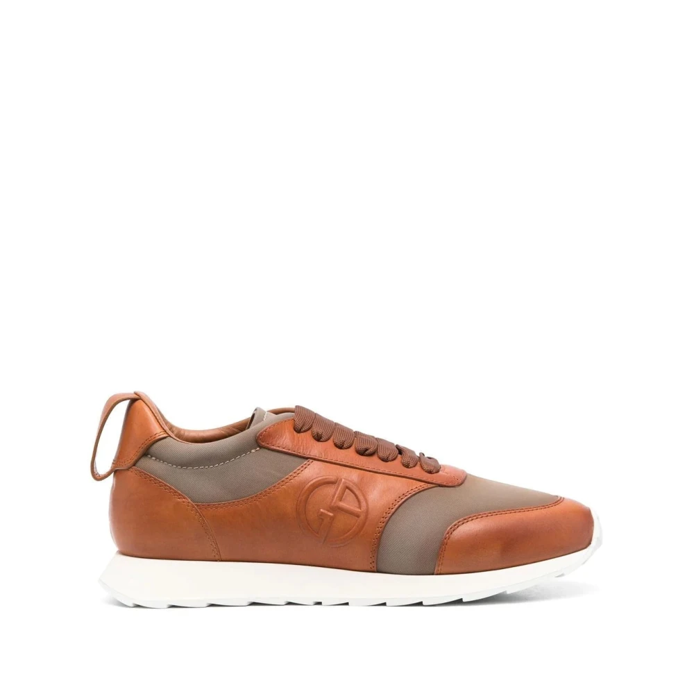 Giorgio Armani Brun Elegant Grå Läder Sneakers