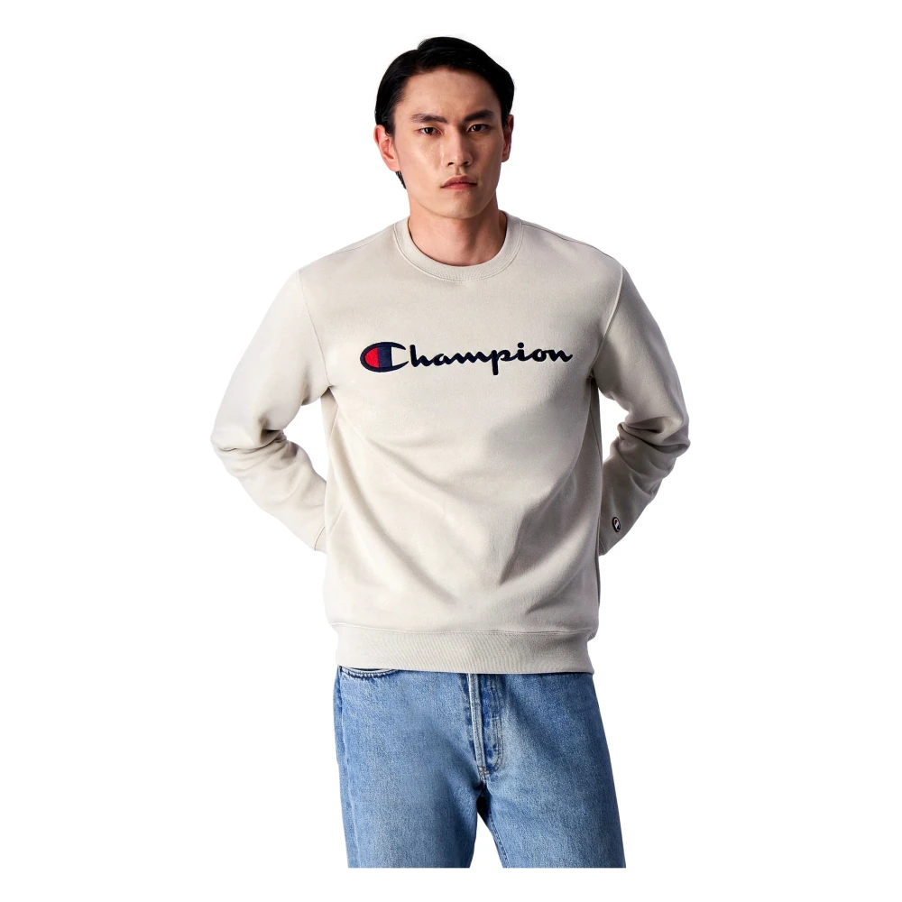 Champion Beige Geborduurd Logo Crewneck Sweatshirt Beige Heren