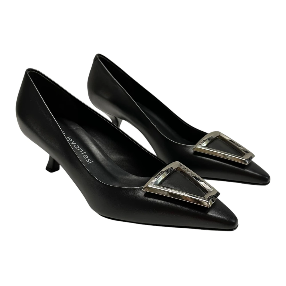 Sergio Levantesi Leren pumps met hoge hak en zilveren accent Black Dames