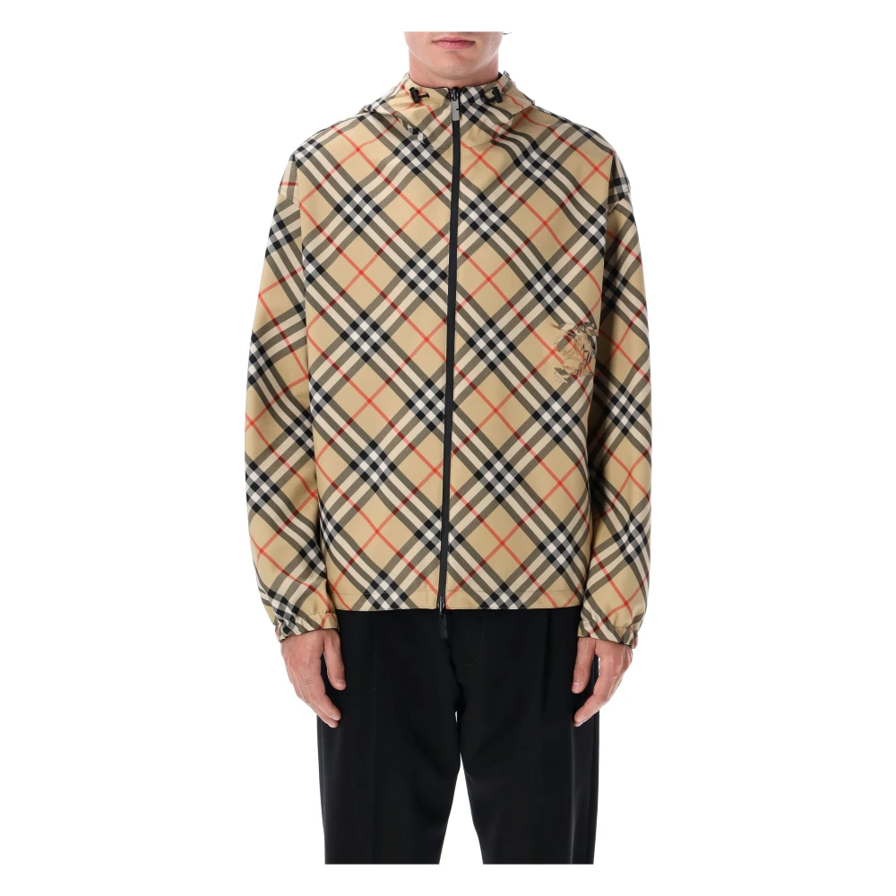 Burberry Men's Beige Reversible Check Hooded Jacket