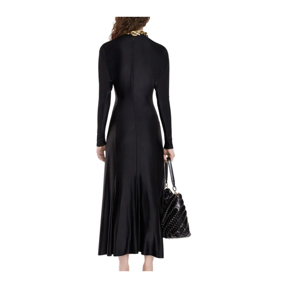 Paco Rabanne Elegante Lange Jurk met Gouden Ring Black Dames