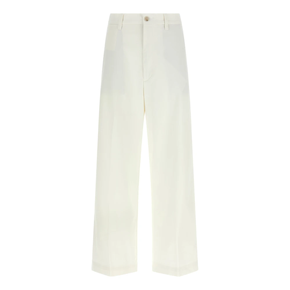 Polo Ralph Lauren Women's White Wide Trousers, M, Cropped Wide-Leg Chino Trousers