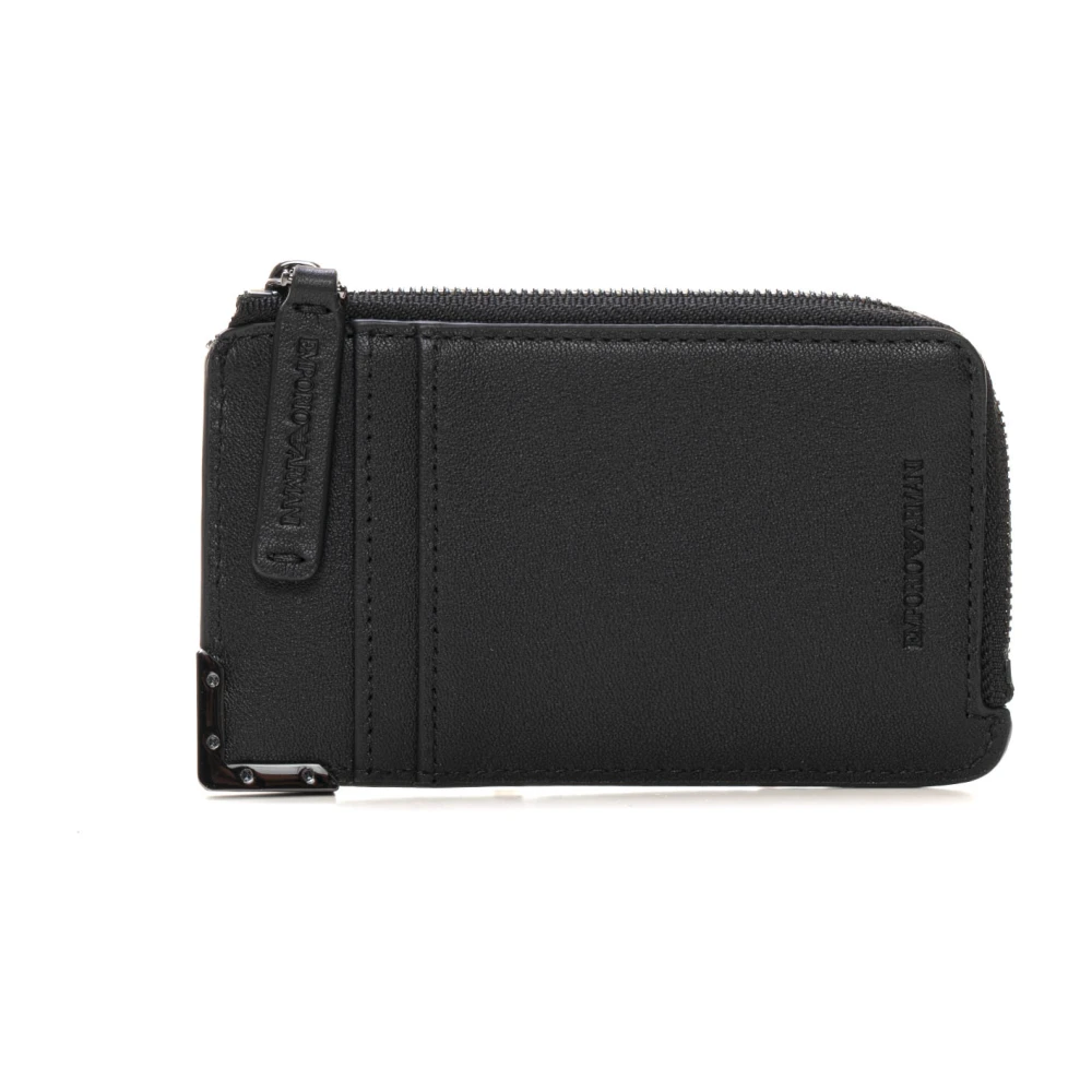 Emporio Armani Leren portemonnee met ritssluiting Black Heren