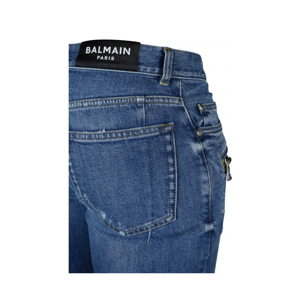Balmain Blauwe Slim-Fit Jeans met Ribbel Inserts Blue Heren