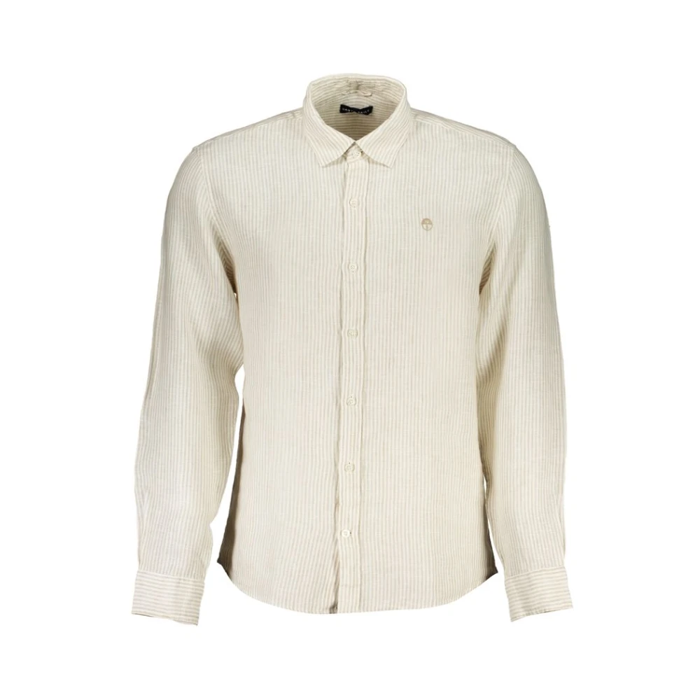 North Sails Men's Beige Casual Shirts,, Striped Linen Shirt With French Collar Small