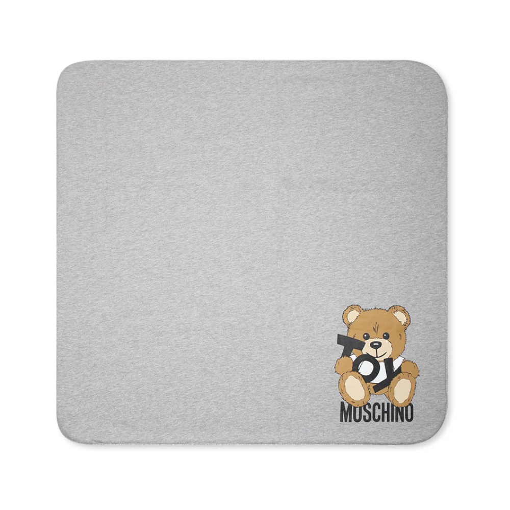 Moschino Teddybeer Logo Grijs Katoenen Deken Gray Unisex