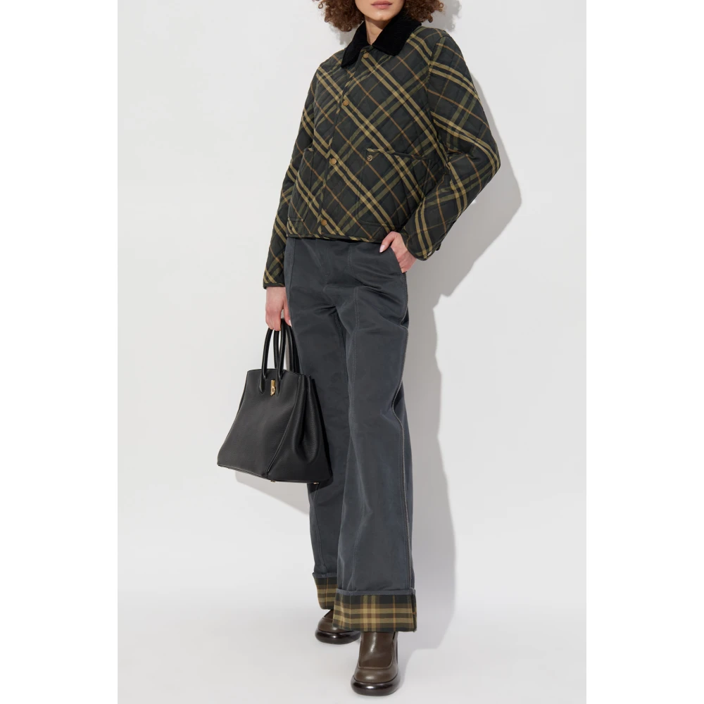 Burberry Gewatteerde jas met corduroy kraag Green Dames