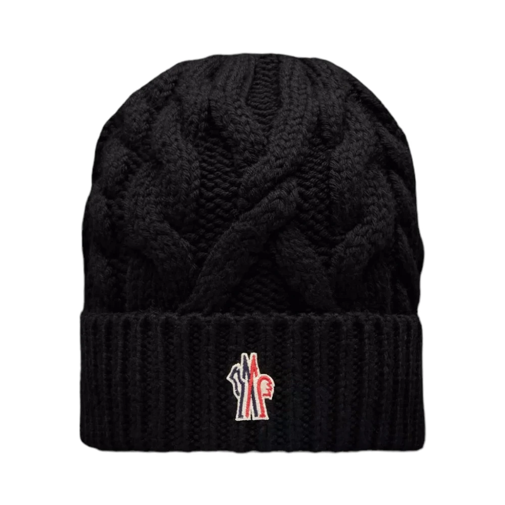 Moncler Varm Kabelstickad Ull Beanie Black, Dam