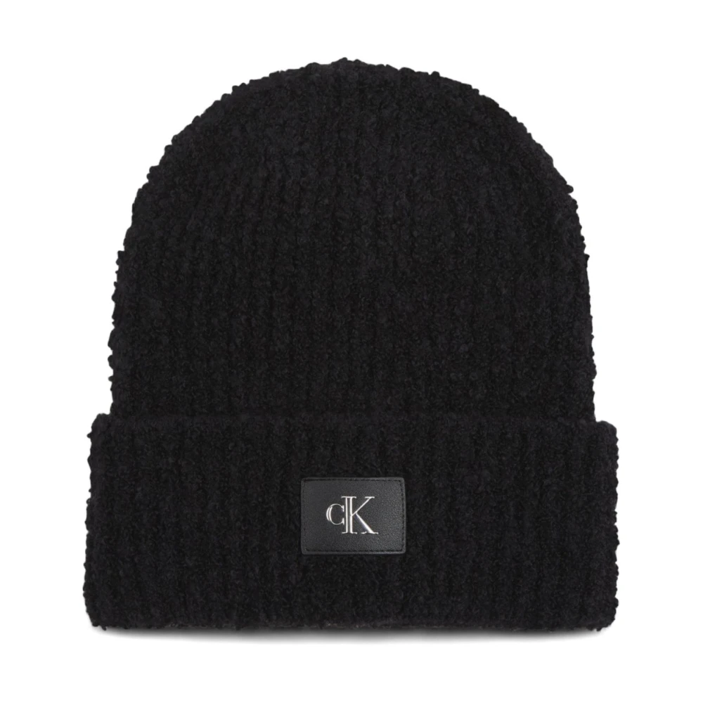Calvin Klein Zwarte Logo Patch Wollen Muts Black Dames