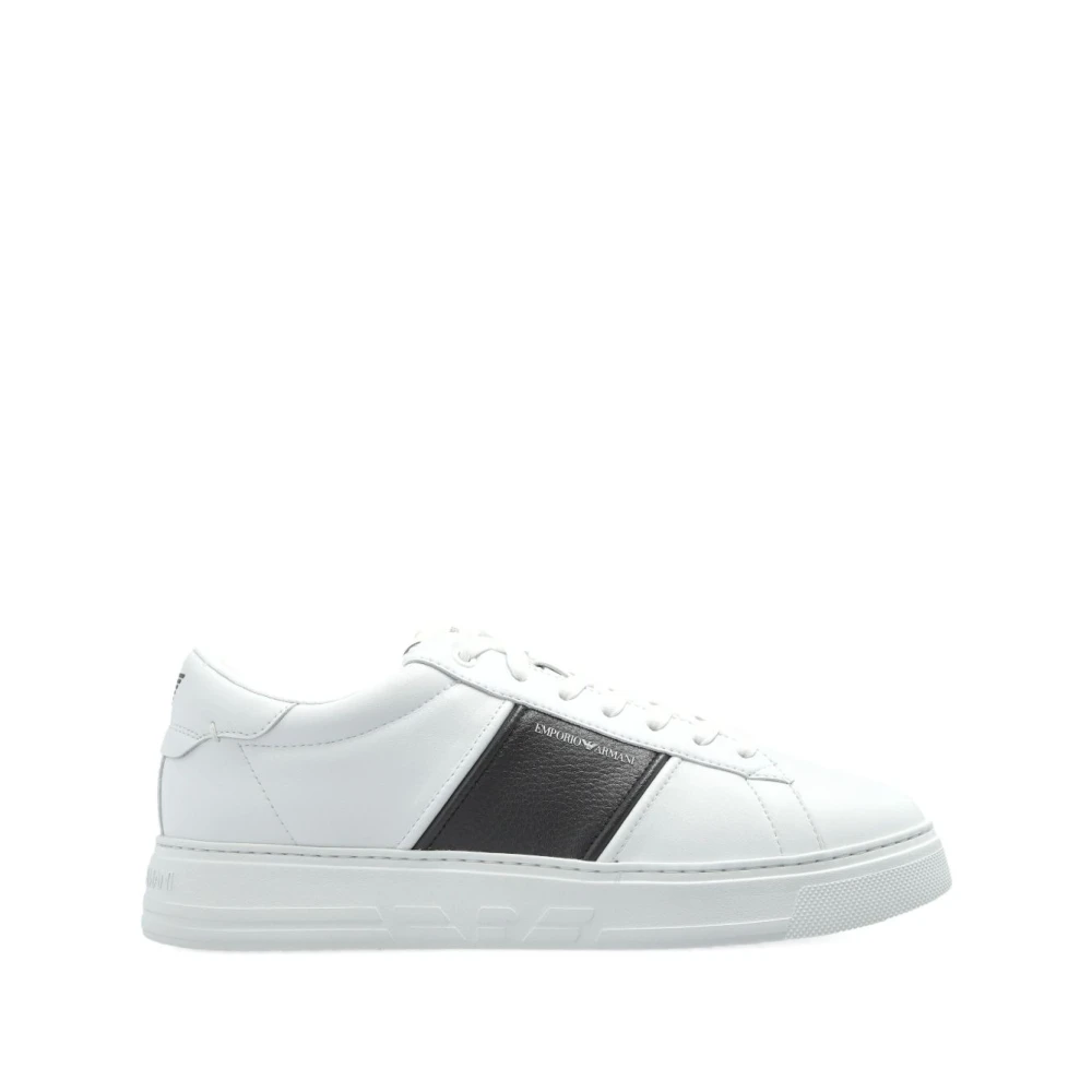 Emporio Armani Sneaker Blanco Banda Marino Logo Heren Schoenen Wit