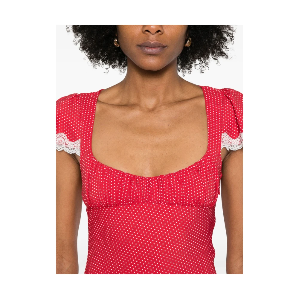 Frankies Bikinis Polka Dot Bloemenkant Jurk Red Dames