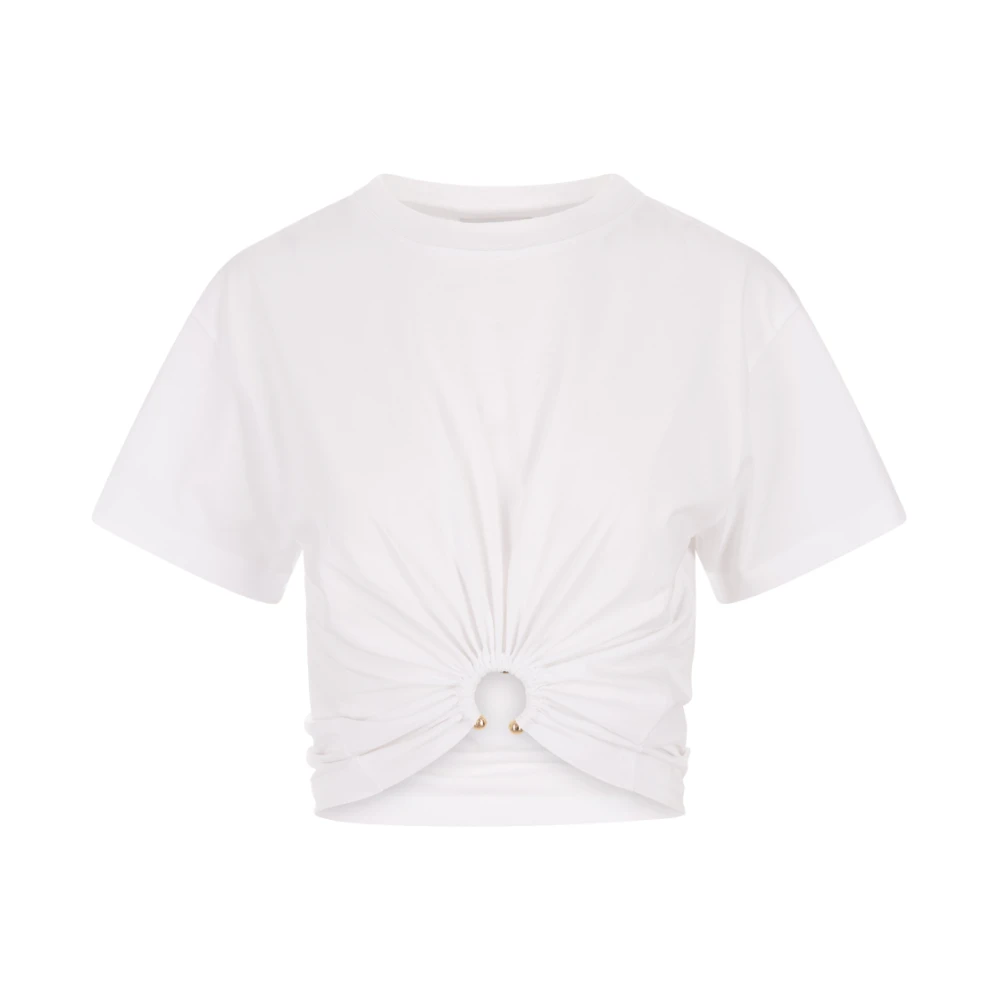 Paco Rabanne Witte Crop T-shirt met Gouden Ring White Dames