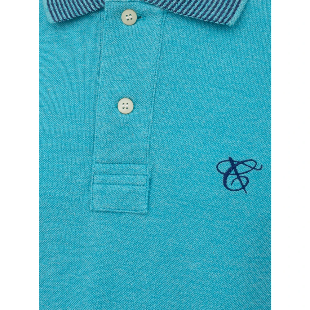 Canali Polo Shirt Korte Mouw Blauwe Gestreepte Kraag Blue Unisex