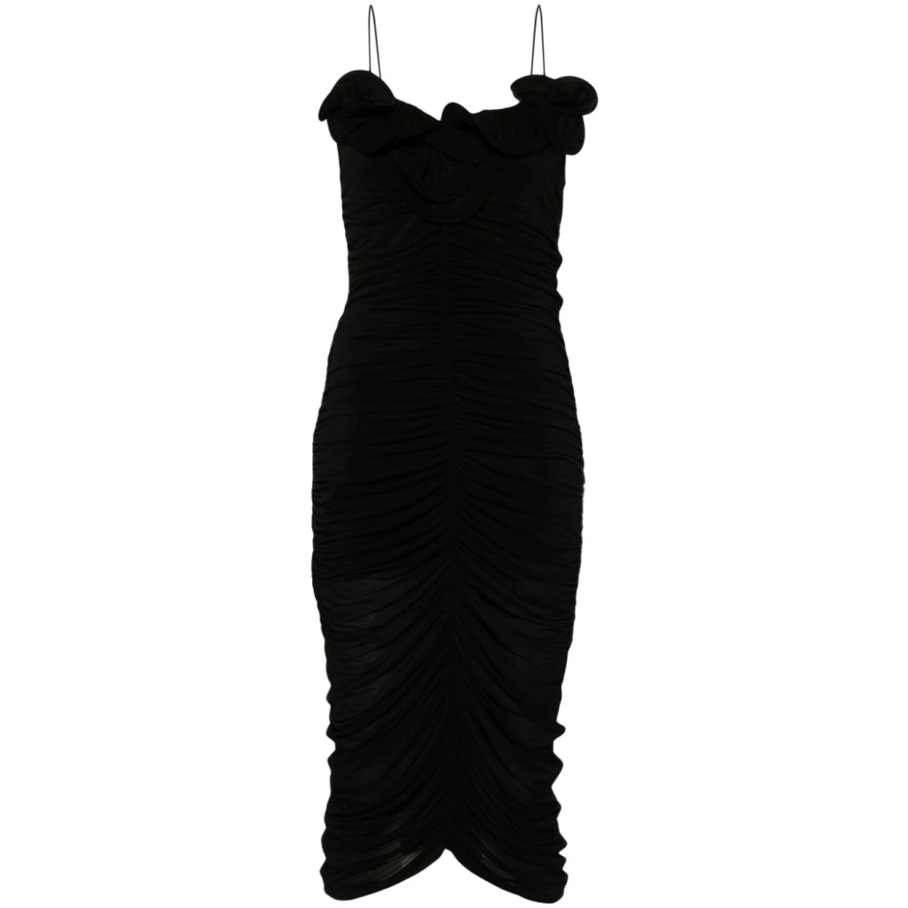 Magda Butrym Zwarte Jersey Gerimpelde V-Hals Jurk Black Dames