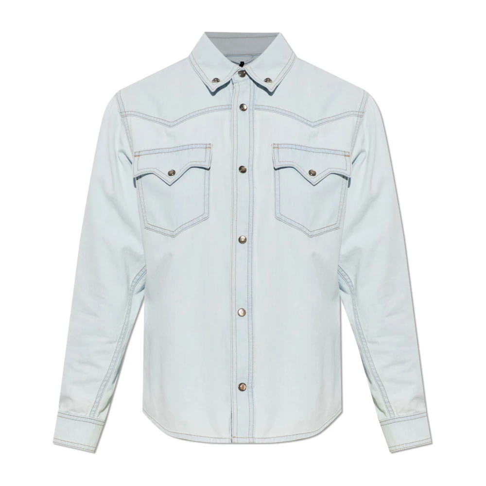 Versace Vrouw Blauw Overhemden Dames, S, Denim, Denim Shirt