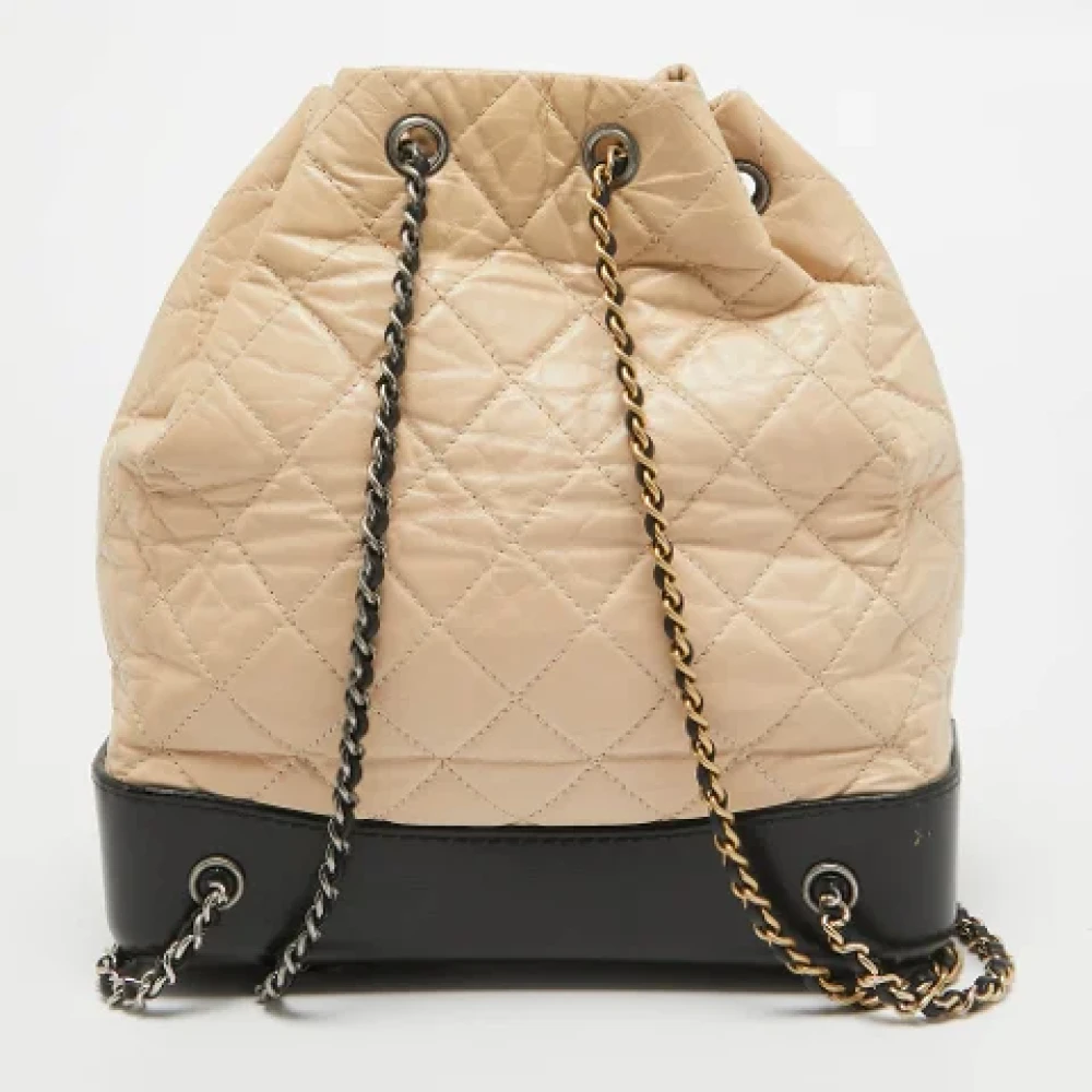 Chanel Vintage Pre-owned Leather backpacks Beige Dames