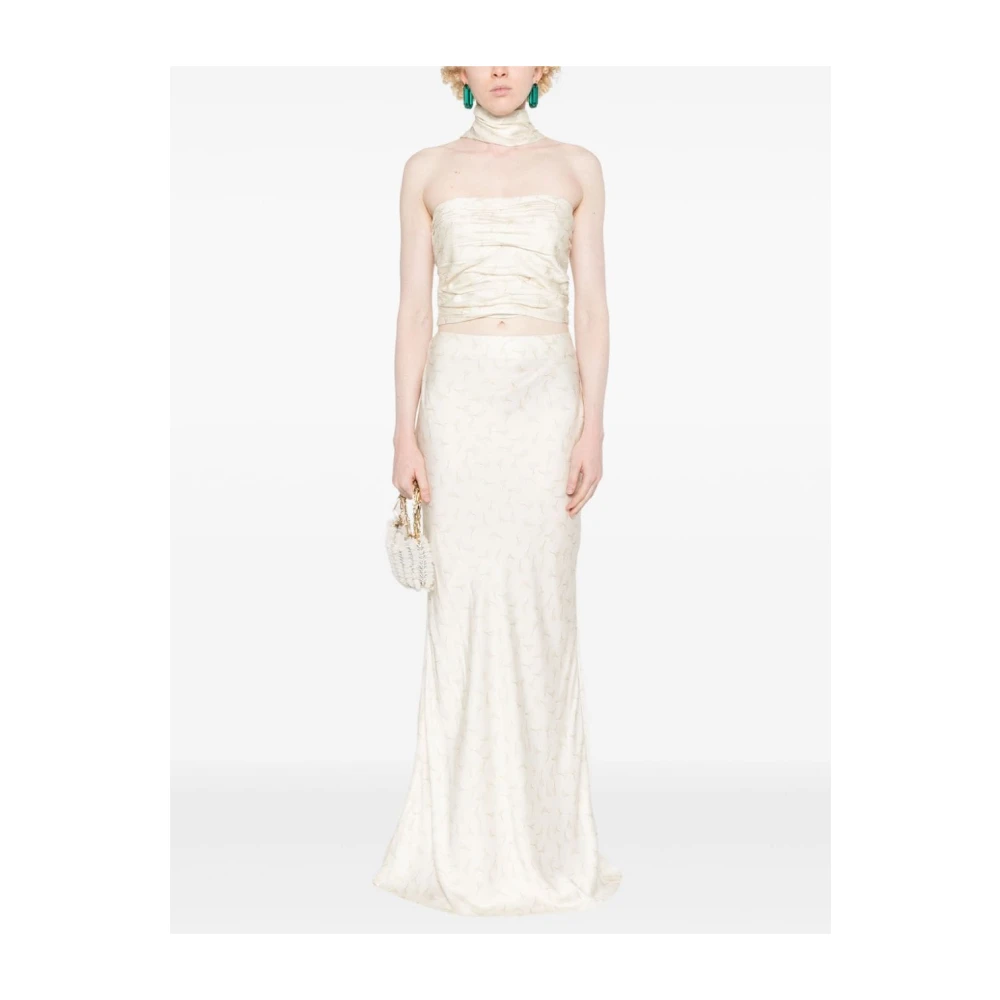 Rotate Birger Christensen Satijnen Crop Top met Sjaal Beige Dames