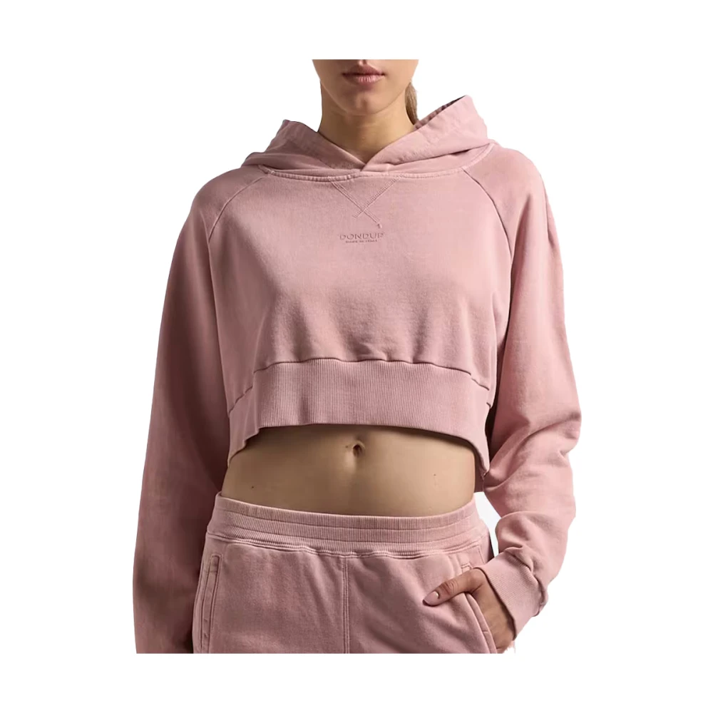 Dondup Women's Pink Oversized Cropped Hooded Sweatshirt - Hoodies - M - Sweatshirts & Hoodies